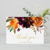 Rustikale Herbst-Blumen-Hochzeit-Dankeskarten Eleg Folieneinladung (Stehend vorne)