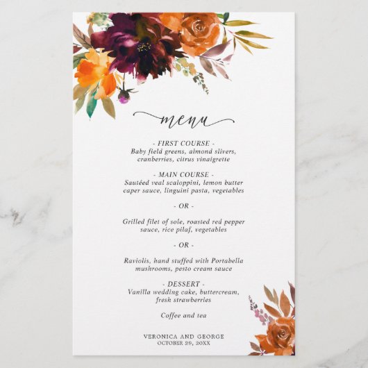 Rustikale Herbst-Blumen-Hochzeit elegant (Vorderseite)
