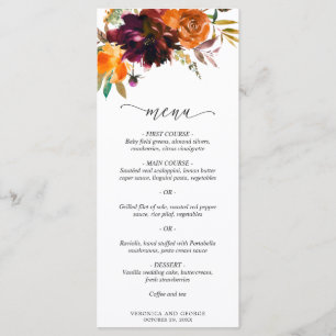 Rustikale Herbst-Blumen-Hochzeit elegant Menükarte