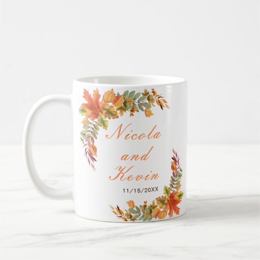 Rustikale Herbst-Blumen-Hochzeit Kaffeetasse (Links)