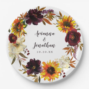 Rustikale Herbst-Blumen-Hochzeits-Dankeschön Pappteller