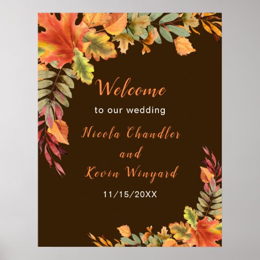 Rustikale Herbst-Blumen-Hochzeitsbegrüßung Poster (Vorne)
