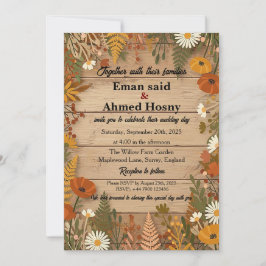 Rustikale Herbst-Blumen-Holz-Hochzeitseinladung | Einladung
