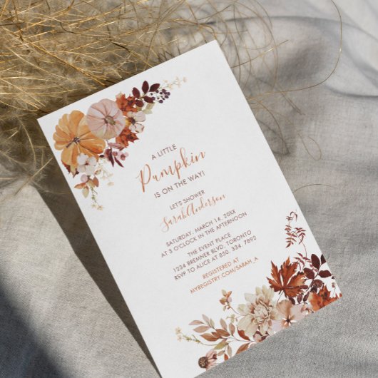 Rustikale Herbst-Blumen-Kürbis-Baby-Shower-Einladu Einladung