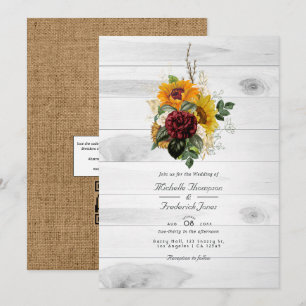 Rustikale Herbst-Blumen-QR-Code-RSVP-Landhochzeit Einladung