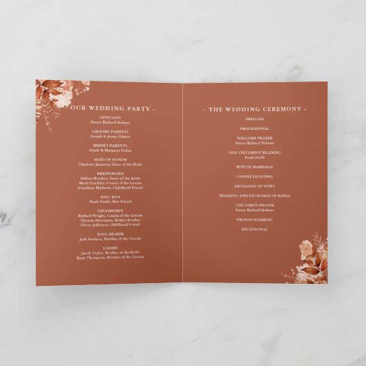 Rustikale Herbst-Blumen-Script-Hochzeit Programm (Innenseite)
