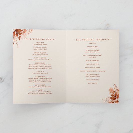 Rustikale Herbst-Blumen-Script-Hochzeit Programm (Innenseite)