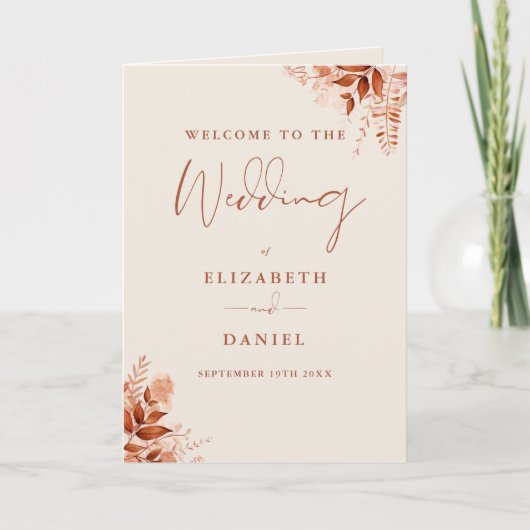 Rustikale Herbst-Blumen-Script-Hochzeit Programm (Vorderseite)