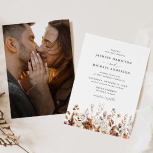 Rustikale Herbst-Blumen-Wiesen-Foto-Hochzeit Einladung