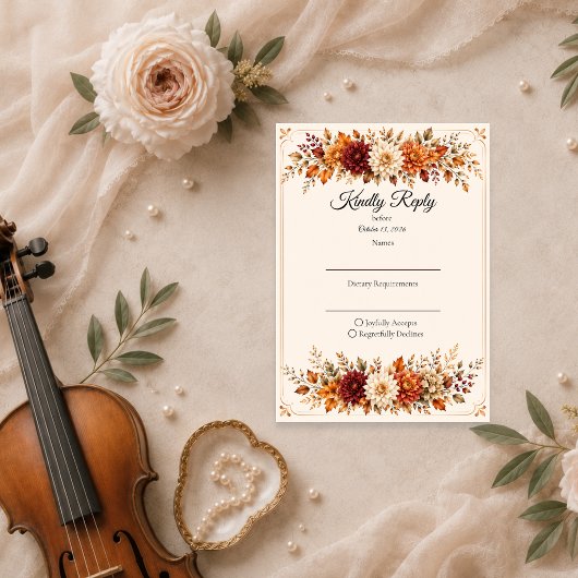 Rustikale Herbst-Blumenhochzeit RSVP Karte