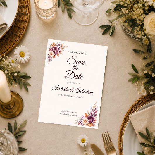 Rustikale Herbst-Blumenhochzeit Save The Date