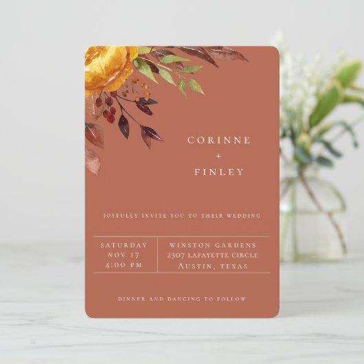Rustikale Herbst-Bouquet-Rust-Hochzeit Einladung (Stehend Vorderseite)