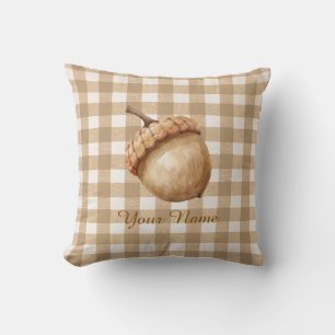 Rustikale Herbst-Eichel-Braun-Gingham-Personalisie Kissen