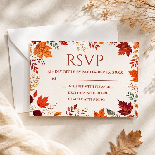 Rustikale Herbst-Eichen-und Orange-Blätter RSVP Karte