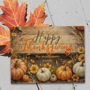 Rustikale Herbst-Eleganz Kürbisse Blumen Thanksgiv Postkarte