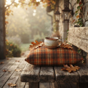 Rustikale Herbst-Ernte-Tartan-Karo Orange & Braun Kissen