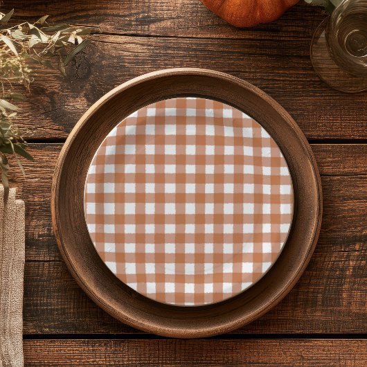 Rustikale Herbst-Gingham-Dinnerparty Pappteller