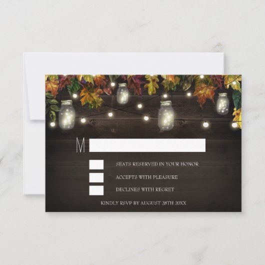 Rustikale Herbst-Glühwürmchen-Mason-Jar-Hochzeits- RSVP Karte (Vorderseite)