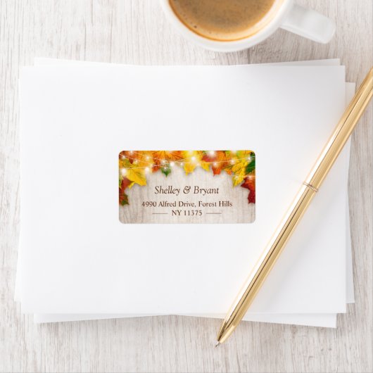 Rustikale Herbst Gold Maple Blätter String Lights Adressaufkleber (Insitu)