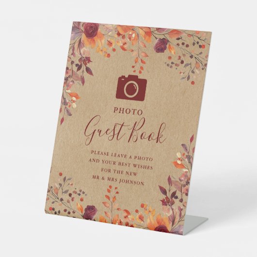 Rustikale Herbst-Herbst-Foto-Gästebüchse Sockelschild (Vorderseite)