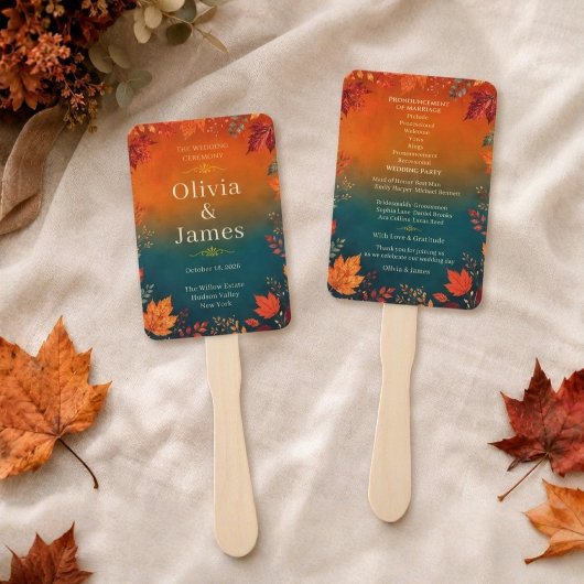 Rustikale Herbst-Herbst-Teal- und Orange-Blatt-Zer Fächer