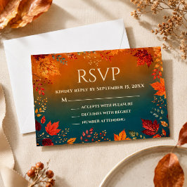 Rustikale Herbst-Herbst-Teal- und Orange-Blätter R RSVP Karte
