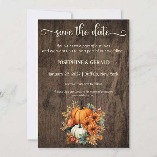 Rustikale Herbst-Herbsthochzeit rettet das Datum Einladung (Vorderseite)