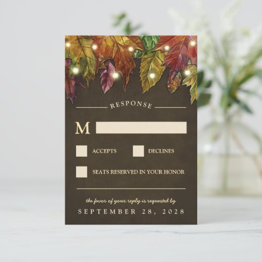 Rustikale Herbst-Herbstleaves Hochzeitskarten RSVP (Stehend Vorderseite)