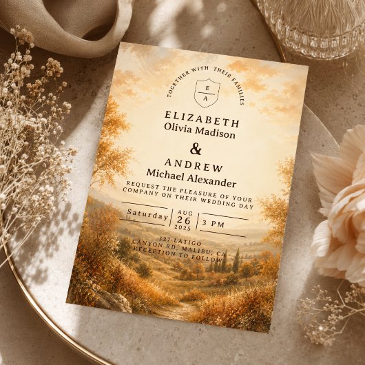 Rustikale Herbst-Hochzeit im Freien Einladung
