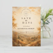 Rustikale Herbst-Hochzeit im Freien Save The Date (Stehend Vorderseite)