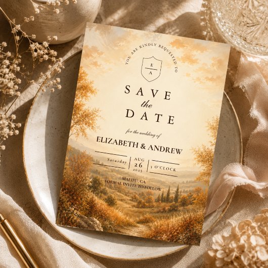 Rustikale Herbst-Hochzeit im Freien Save The Date