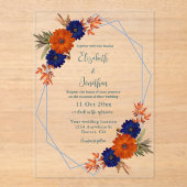 Rustikale Herbst-Hochzeit in Orange und Marineblau Acryleinladungen (Vorderseite)