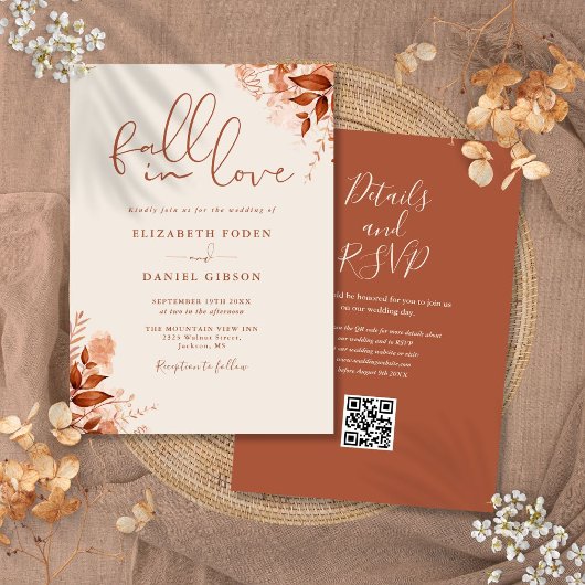 Rustikale Herbst-Hochzeit mit floralem QR-Code Einladung