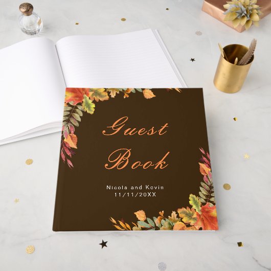 Rustikale Herbst-Hochzeit mit Laub Gästebuch (Vorderseite offen)
