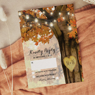 Rustikale Herbst-Hochzeit RSVP mit Lichterkette Karte