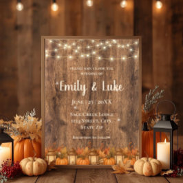 Rustikale Herbst-Hochzeitseinladung mit Lichterket Einladung