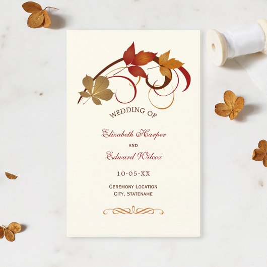 Rustikale Herbst-Hochzeitsprogramme mit fallenden