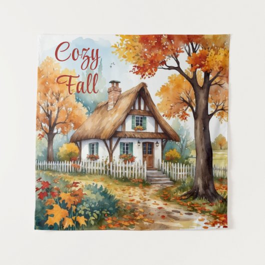 Rustikale Herbst-Hütte-Blätter Wandteppich (Vorderseite)