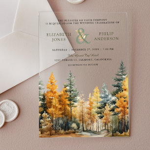Rustikale Herbst-Kiefern-Hochzeit Acryleinladungen