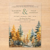 Rustikale Herbst-Kiefernbäume-Hochzeit Acryleinladungen (Vorderseite)