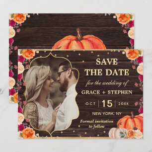 Rustikale Herbst-Kürbis-Blumenhochzeit - Rettet da Save The Date