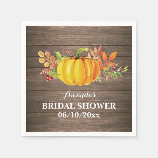 Rustikale Herbst-Kürbis-Hochzeitsdusche Serviette (Vorderseite)