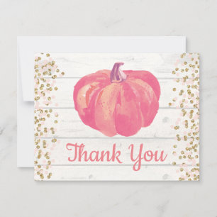 Rustikale Herbst-Kürbis-Rosa-Gold-Glitter-Konfetti Dankeskarte