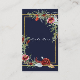Rustikale Herbst-Marsala-Blumen Navy Blau Chic Ele Visitenkarte