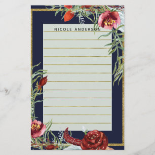 Rustikale Herbst-Marsala-Blumen Navyblau Moderne B Briefpapier