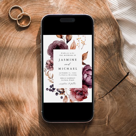 Rustikale Herbst-Marsala-Blumenzange Einladung