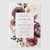 Rustikale Herbst-Marsala-Blumenzange Pergament Einladungen (Vorderseite)