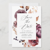 Rustikale Herbst-Marsala-Blumenzange Save The Date (Vorderseite)