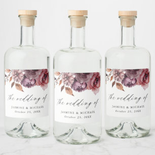 Rustikale Herbst-Marsala-Floral-Hochzeit Alkoholflaschenetikett