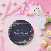 Rustikale Herbst Marsala Floral Navy Blue Gold Hoc Pappteller (Party)